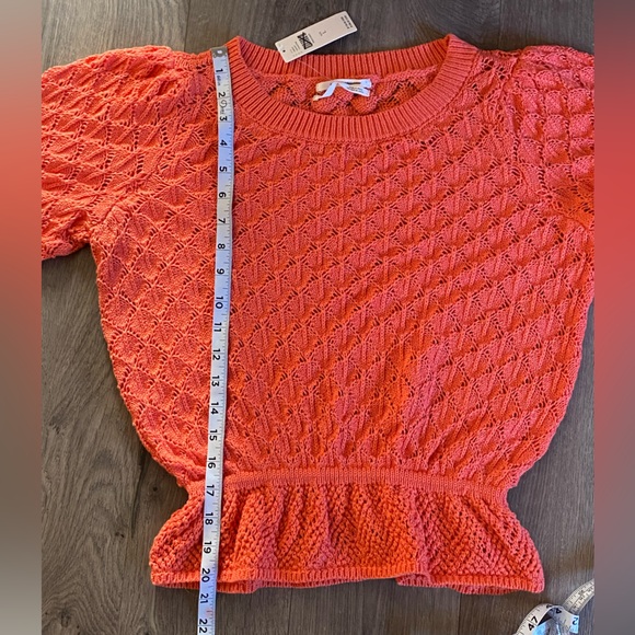 Anthropologie Sweater Flounce-Hem Pointelle Pullover Ruffle Tangerine Large NWT - Picture 10 of 12